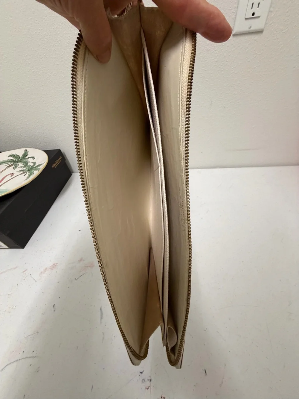 Curiosité & B Beige Solid Zip Clutch Bag Gold Hardware Rectangle